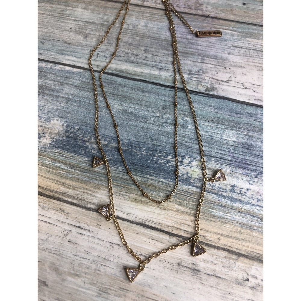 Jane Marie Gold Tone Necklace Clear Crystals Triangle pendants Dainty 16"